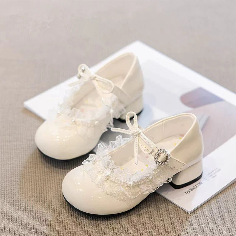 Girls Princess Shoes High Heels Kids Dance Dress Shoes for Party Wedding 2026 Brand New Children Leather Shoes Round Toes Soft
