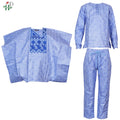 2025 New African Traditional Clothes For Kids Boy White Blue 3 PCS Set Long Sleeve Tops Embroidery Dashiki Robe Shirt Pant Child
