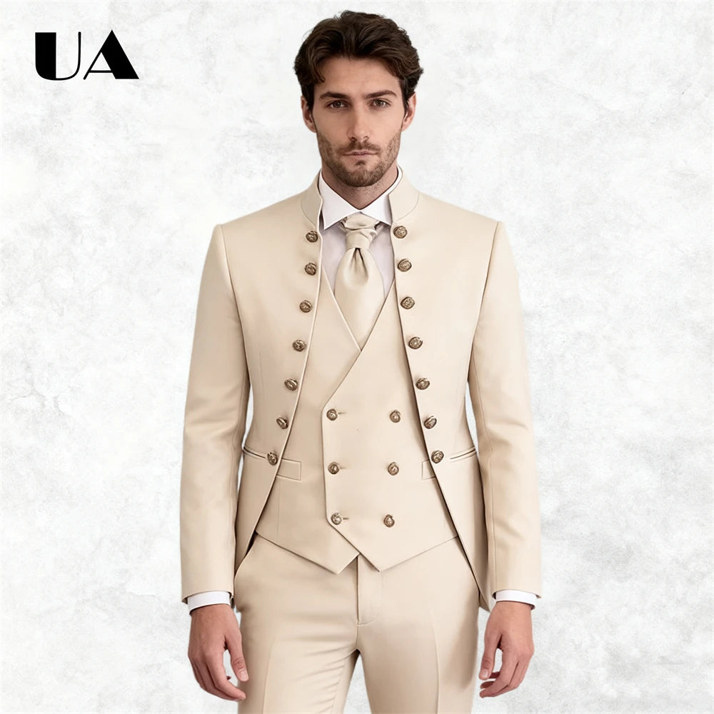 Wedding Groom Suit for Men, Africa Style 3-Piece Suit, Tailored Sizing Tuxedo, Jacket Vest Pants Plus Big Man Suit Attire
