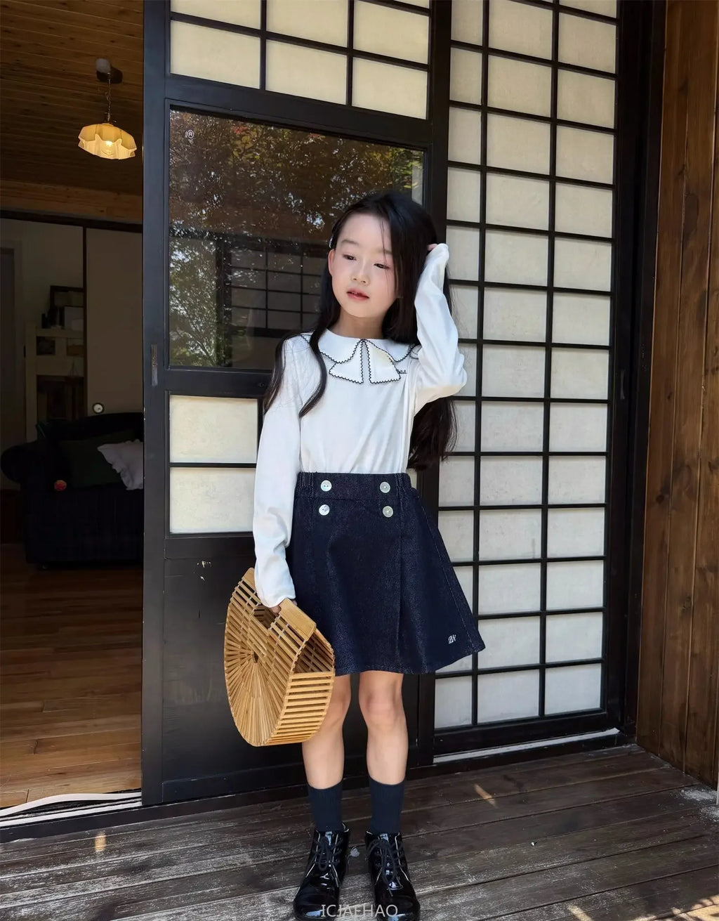 Teen Girl Clothes Waist Shell Button Denim Skirt and Top Kids Versatile Casual Outfits Children Costumes Vintage Girls Elastic