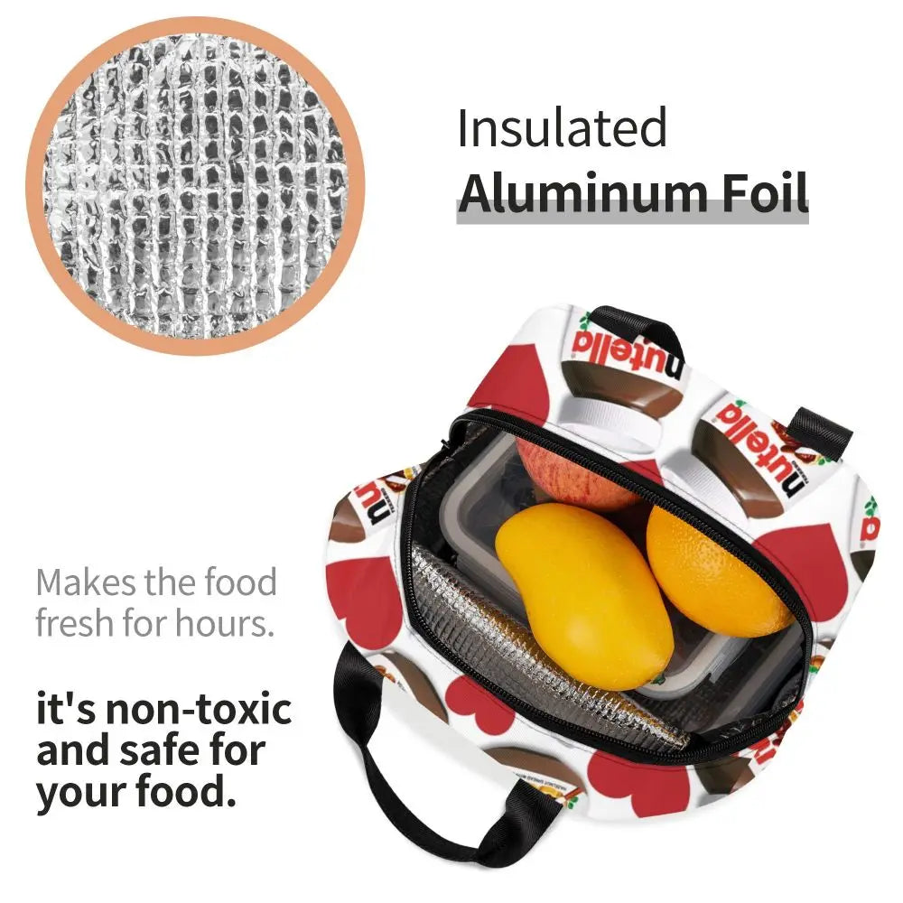 Custom Italy Nutellas Thermal Insulated Lunch Bag Women Portable Lunch Container for Outdoor Picnic Storage Food Box