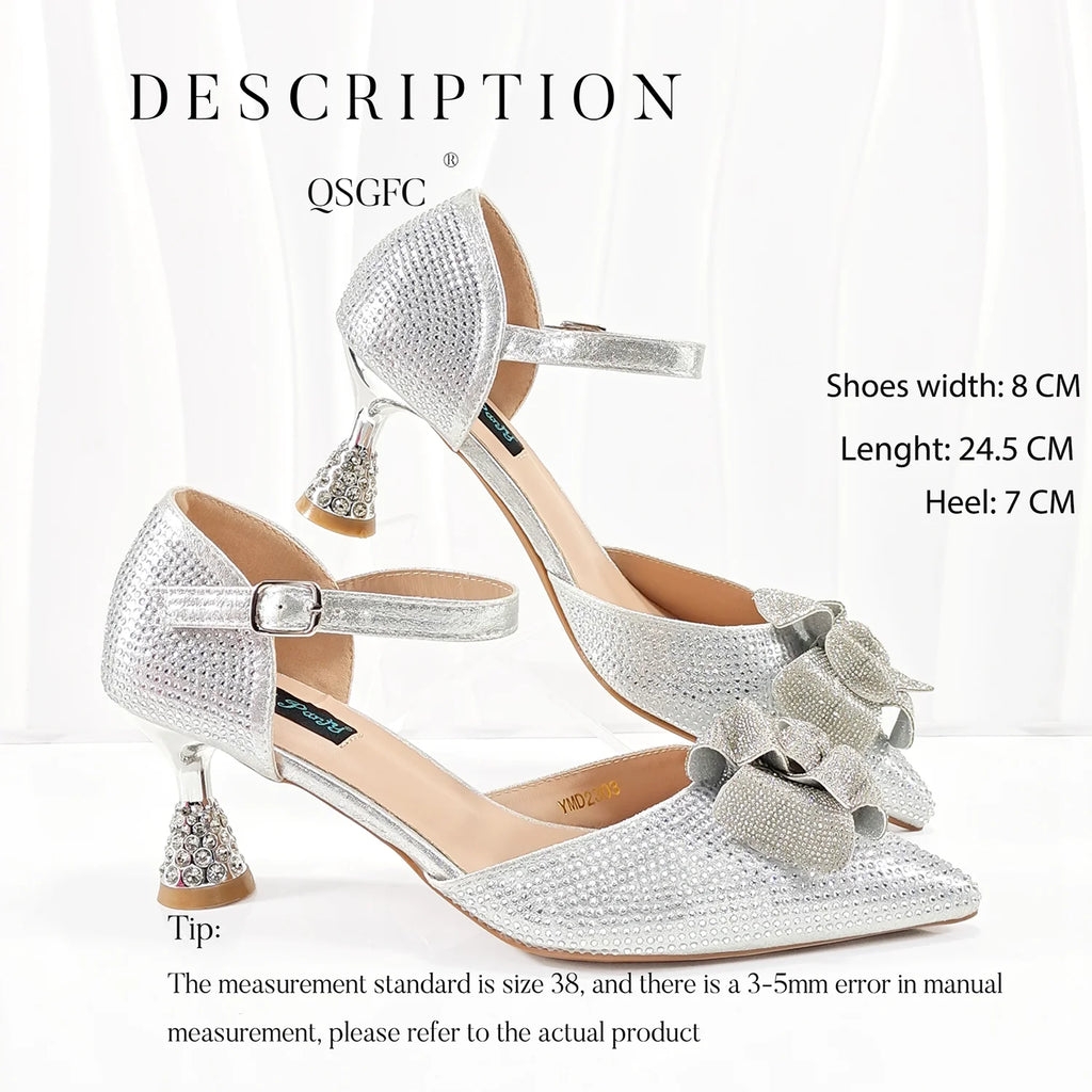 Queena Yan Spot goods Nigeria High Quality Heels Pumps And Bag Handmade Flowers Fashion Design For Nigeria Wedding Party