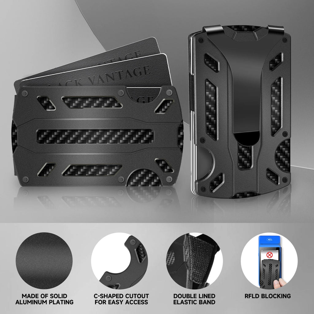 Slim RFID Blocking Metal Wallet for Men & Women with Money Clip Or Cash Strap Scratch Resistant Card Holder