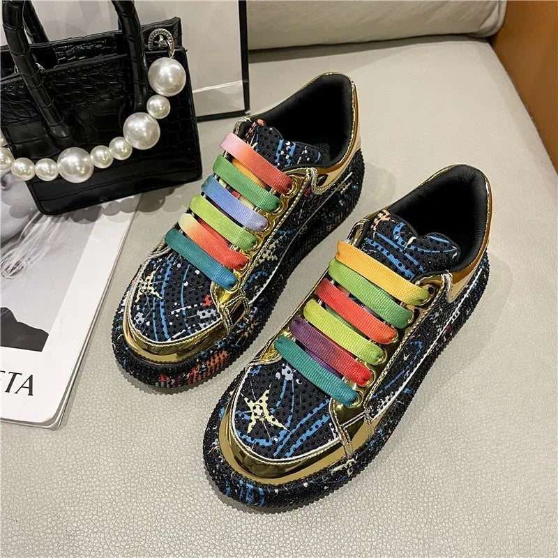 Top Quality Sneakers Women Skating Shoes 2026 Rhinestone Women Loafers Platform Fashion Shiny Women's Casual Shoes Zapatos Mujer