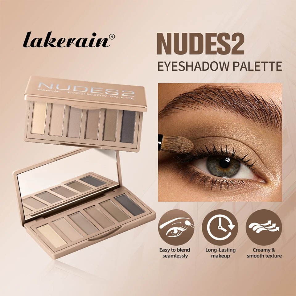 Nudes2 Eyeshadow Palette Rich Pigment Neutral Shades Long-Lasting Eye Makeup Blendable Color Matte Nudes Eyeshadow Palette