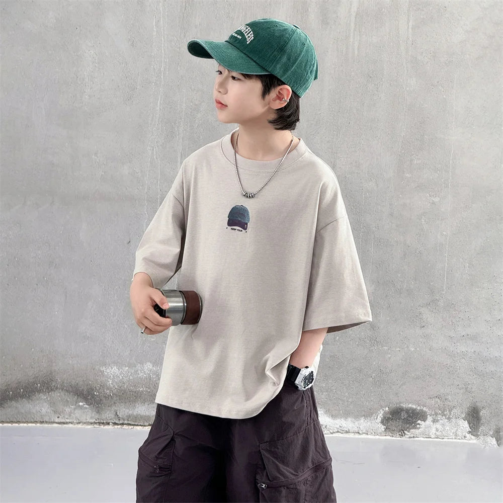 New Summer High Quality Teenage Children Short Sleeve Cotton T-shirt for a Boy Casual Tee Tops Kids Elegant Luxury Tshirt Wear