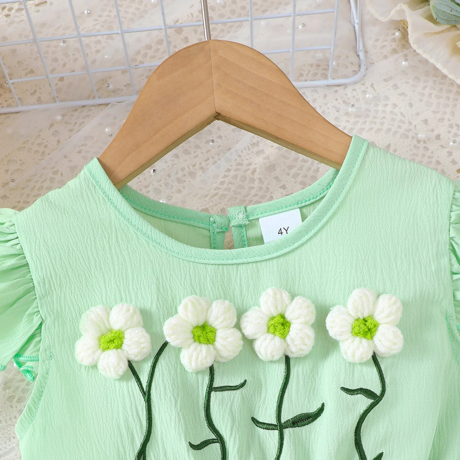 1-6Year old Children Girls' Summer Dress Knitted Small Flower Pleated Skirt Mini bag Two-piece Set Girls' Sweet style Dress