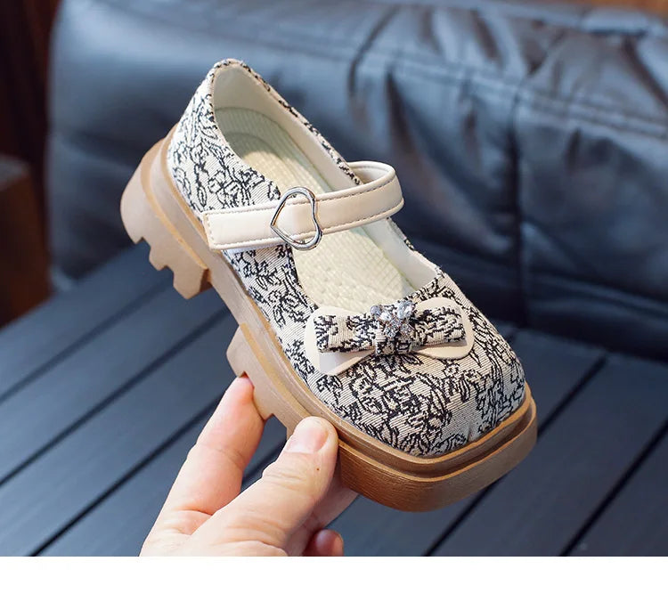 Girls Party Mary Janes With Rhinestone Bow Flower Girl Wedding ShoesBreathable Lining For Kids  Princess Shoes Ages 4-7