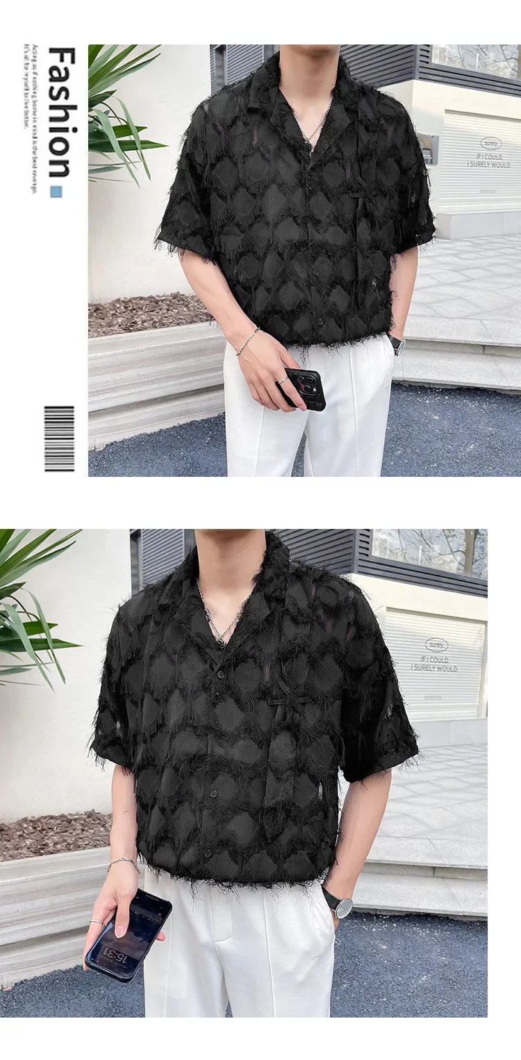 Mature Style Fringed Fringed Design Half-sleeved Shirt for Men's Niche Loose Summer Short-sleeved