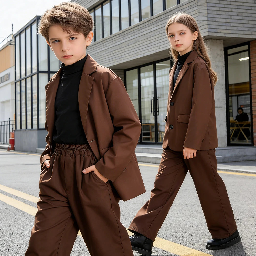 Suit for Girls Autumn Casual Long Sleeve Blazer Pants Two Pieces Children Costumes Formal Black Jacket Set Boys 10 12 13 Years