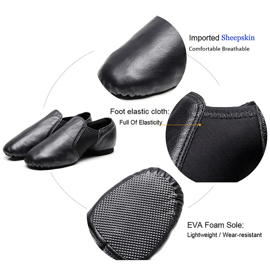 24-44 Coupons Women's Slip on Sneakers Genuine Leather Dancing Shoe for Men Adult Kids Girls Black sports Boots Jazz Dance Shoes