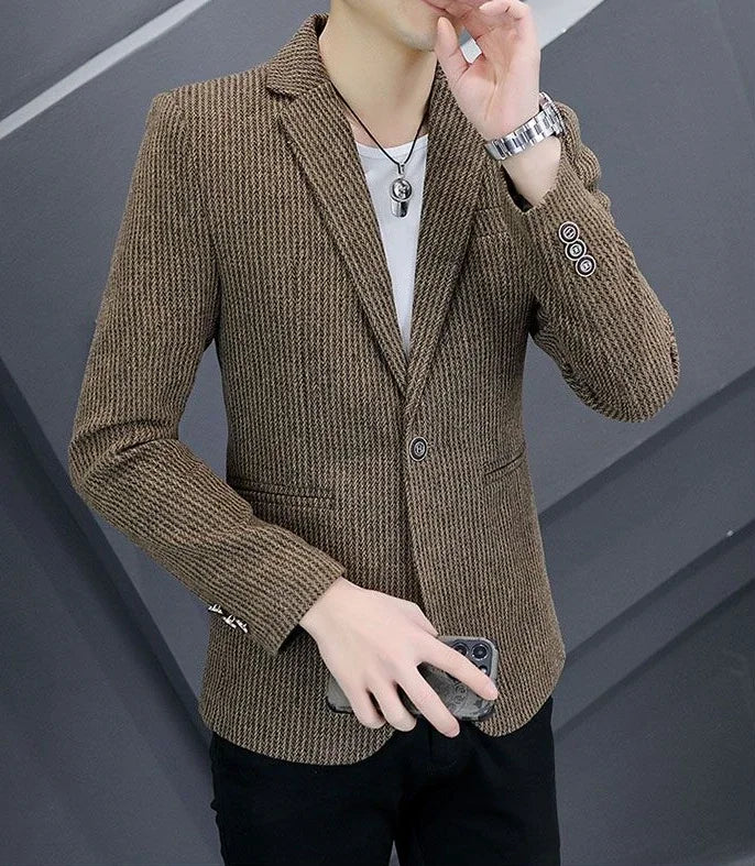 Thin Men's Suit Jackets Single Breasted Male Blazer Coat Brown Slim Fit High Quality Elegant Simple Classic Menswear Clothing