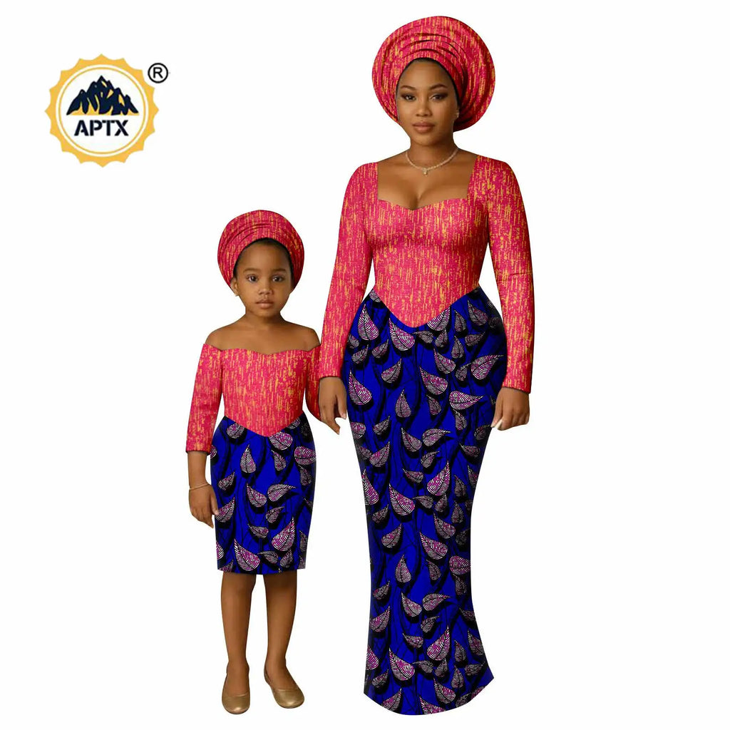 African Print Long Dresses for Women Family Outfits Dashiki Couple Clothes Mom and Daughter Dresses Ankara Outwear 25F029