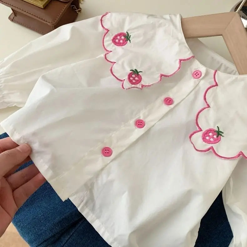 Girls' Shirts Spring and Autumn New Baby Fashionable Pure Cotton Shirts 2023 New Korean Children's Top 0-6Y