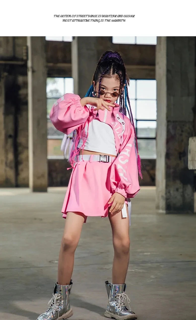 Kid Girl Jazz Dance Costume Children Street Hip Hop Dance Jazz Kpop Dance Costume for Girls Pink Outfit Streetwear Clothes Sets