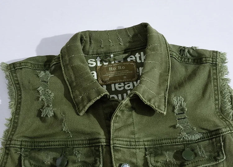 New Fashion Men Ripped Denim Vests Jackets Man Trendy Casual Sleeveless Coats Male Streetwear Personality Slim Jeans Waistcoats