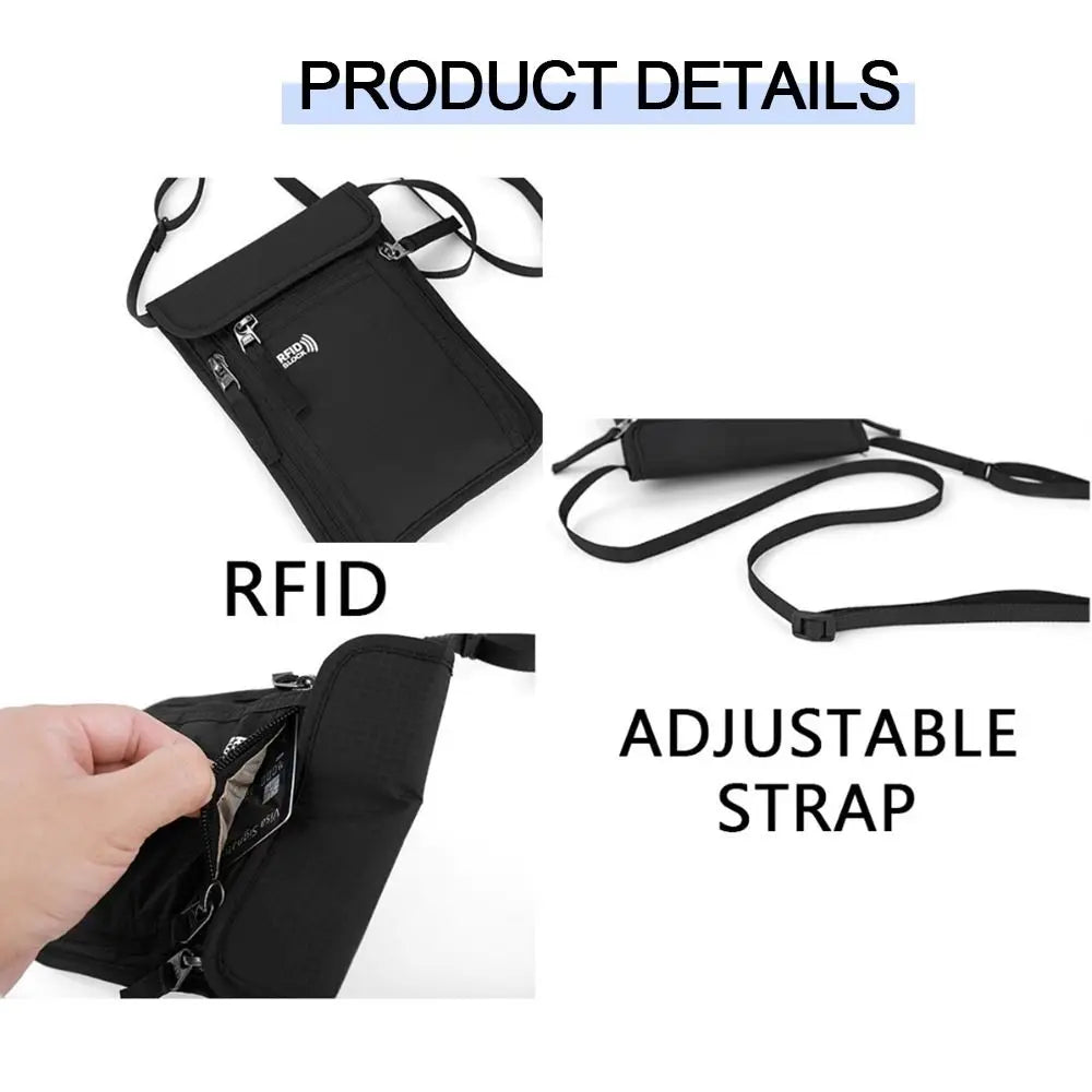 Unisex Nylon RFID Passport ID Bag Waterproof Multi-Functional Document Pouch Neck Wallet Women Men Shoulder Bag Storage Bag
