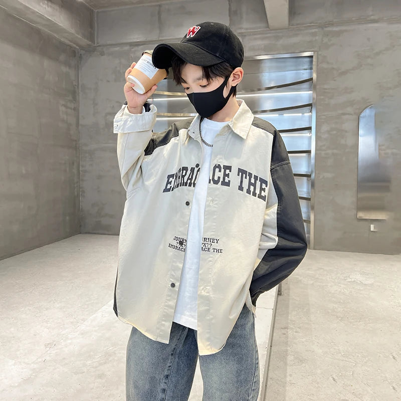 Korean Children Loose Style Long Sleeve Shirt for Teenage Boy Casual Spring Autumn Clothing School Kids Blouses Age 5 To 14 Y