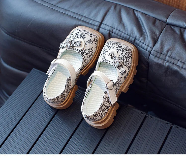 Girls Party Mary Janes With Rhinestone Bow Flower Girl Wedding ShoesBreathable Lining For Kids  Princess Shoes Ages 4-7
