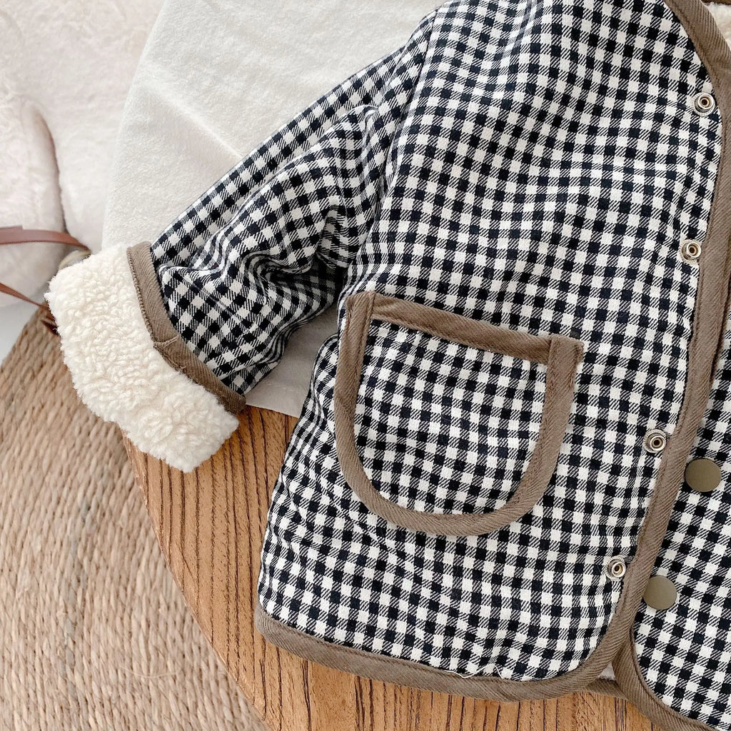 AYNIGIELL 2023 1-6 Years Old Autumn/Winter Children's Jacket Double-Sided Wear Plaid Plush Jacket Kids Jacket