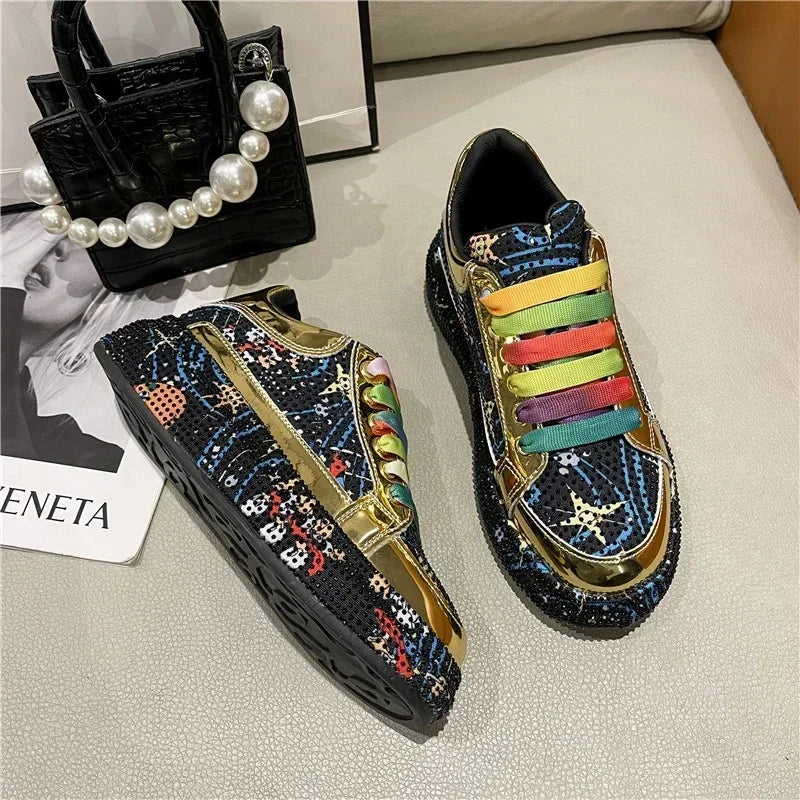 Top Quality Sneakers Women Skating Shoes 2026 Rhinestone Women Loafers Platform Fashion Shiny Women's Casual Shoes Zapatos Mujer