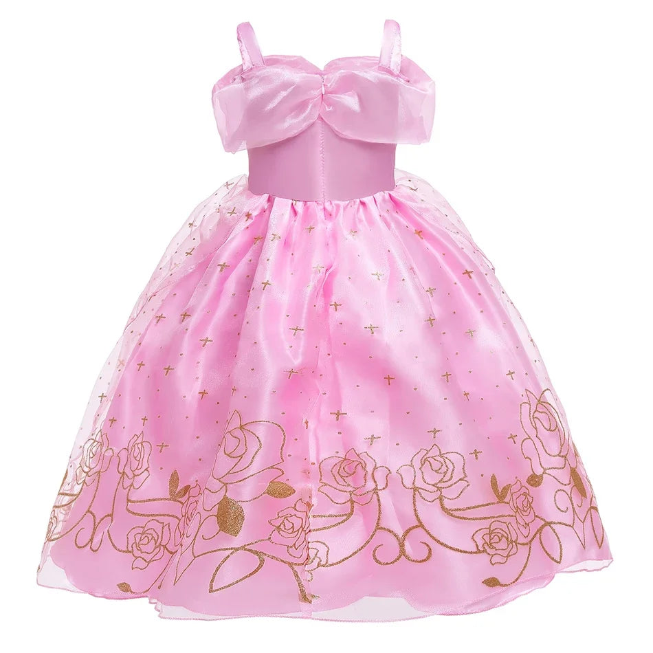 Kid Princess Pink Dress Girl Summer Fancy Party Clothes Children Sleeping Beauty Flower Dresses Christmas Carnival Costume Cloth