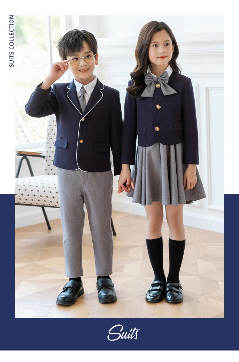 Kids Japanese Navy Jacket Suit Dress School Uniforms Girls British Boys Blazer Formal Outfits Chidren Student Clothes Class Sets