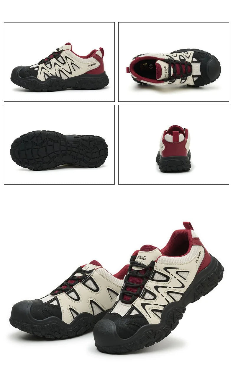 Women's safety shoes with steel toe caps, anti smashing and anti puncture rotating buttons, no tie up, hot selling shoes