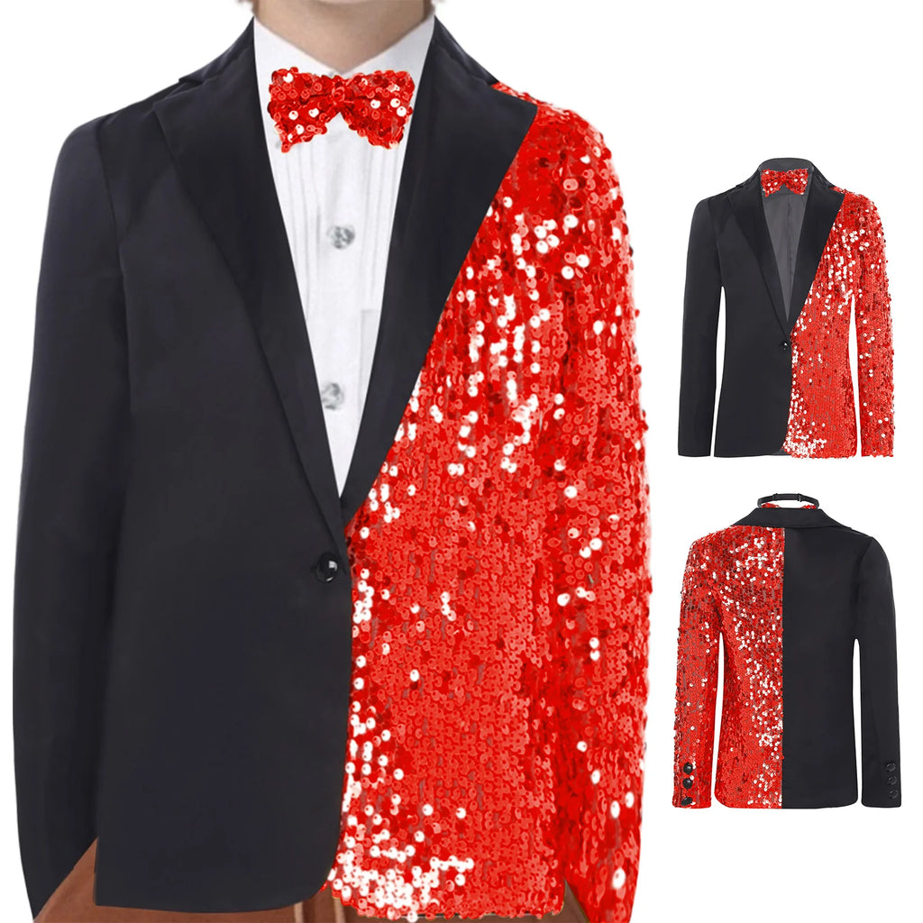 Kids Boys Sparkly Gentlemen Suits Jackets Formal Dress Blazer Sequin Blazer Coat Jacket Children Wedding Banquet Party Outfit