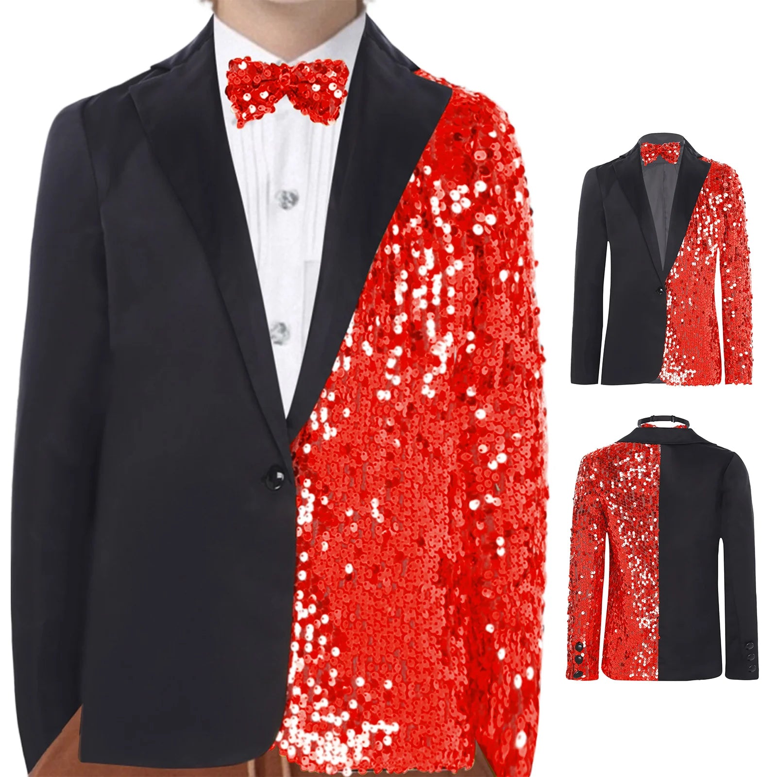 Kids Boys Sparkly Gentlemen Suits Jackets Formal Dress Blazer Sequin Blazer Coat Jacket Children Wedding Banquet Party Outfit