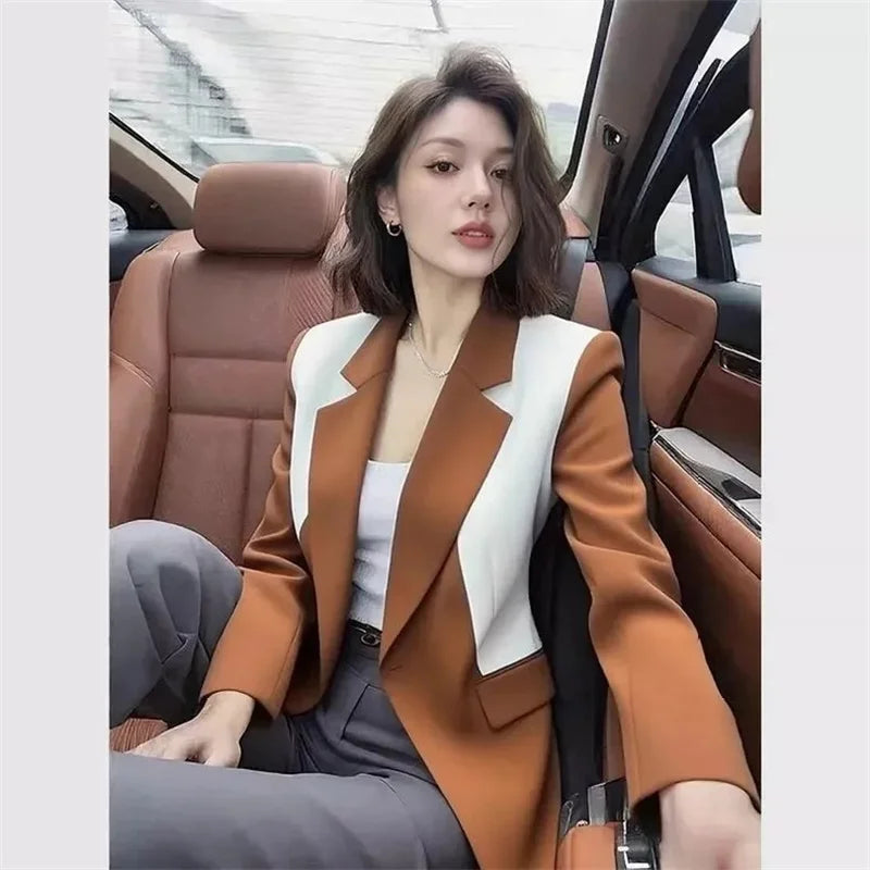 Women's suit jacket Blazer professional suit 2026 spring autumn good-looking design sense blue white contrasting suit coat top