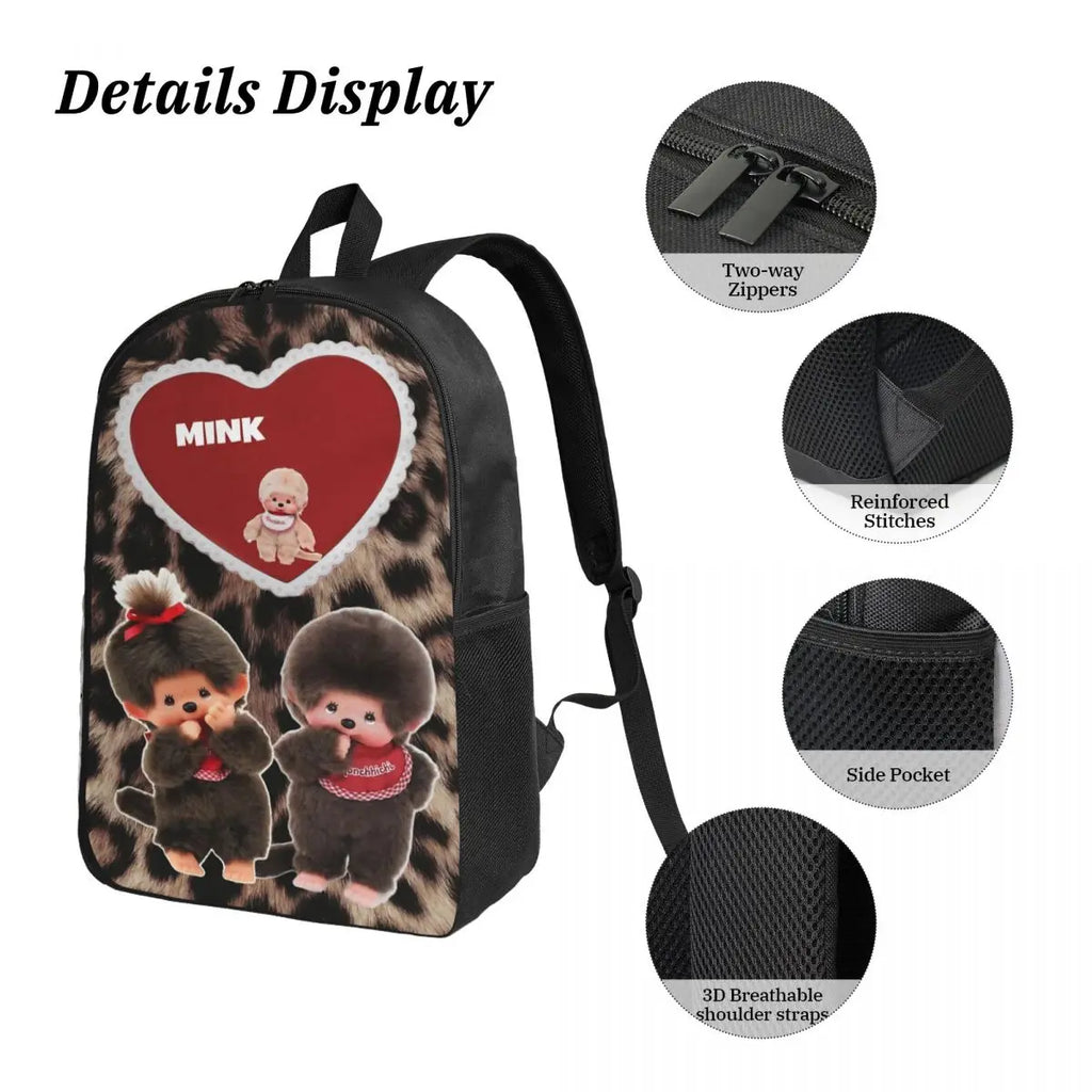 3Pcs Kawaii Monchhichis School bags Set for Girls Boys Pen Bags Backpack Sets with Lunch Box For School Students Daypack
