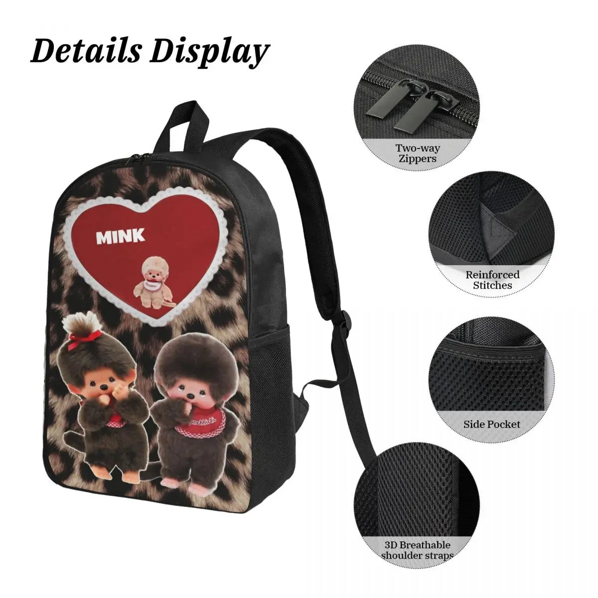 3Pcs Kawaii Monchhichis School bags Set for Girls Boys Pen Bags Backpack Sets with Lunch Box For School Students Daypack