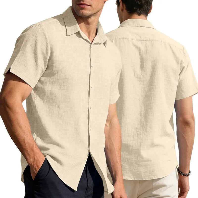 UNITIM Summer Man T-shirt Turn Down Collar Single-breasted Male Top Thin Breathable Short Sleeve Business Casual Men Tees