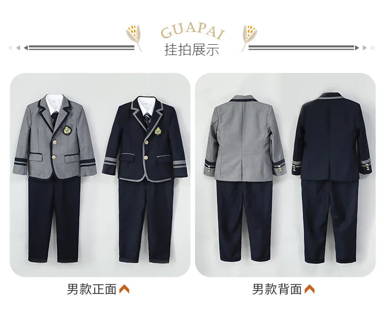 Child School Uniform Girls Korean Japanese Navy Jacket Pleated Skirt Boys Formal Dress Suits Kids Student Clothes Class Sets
