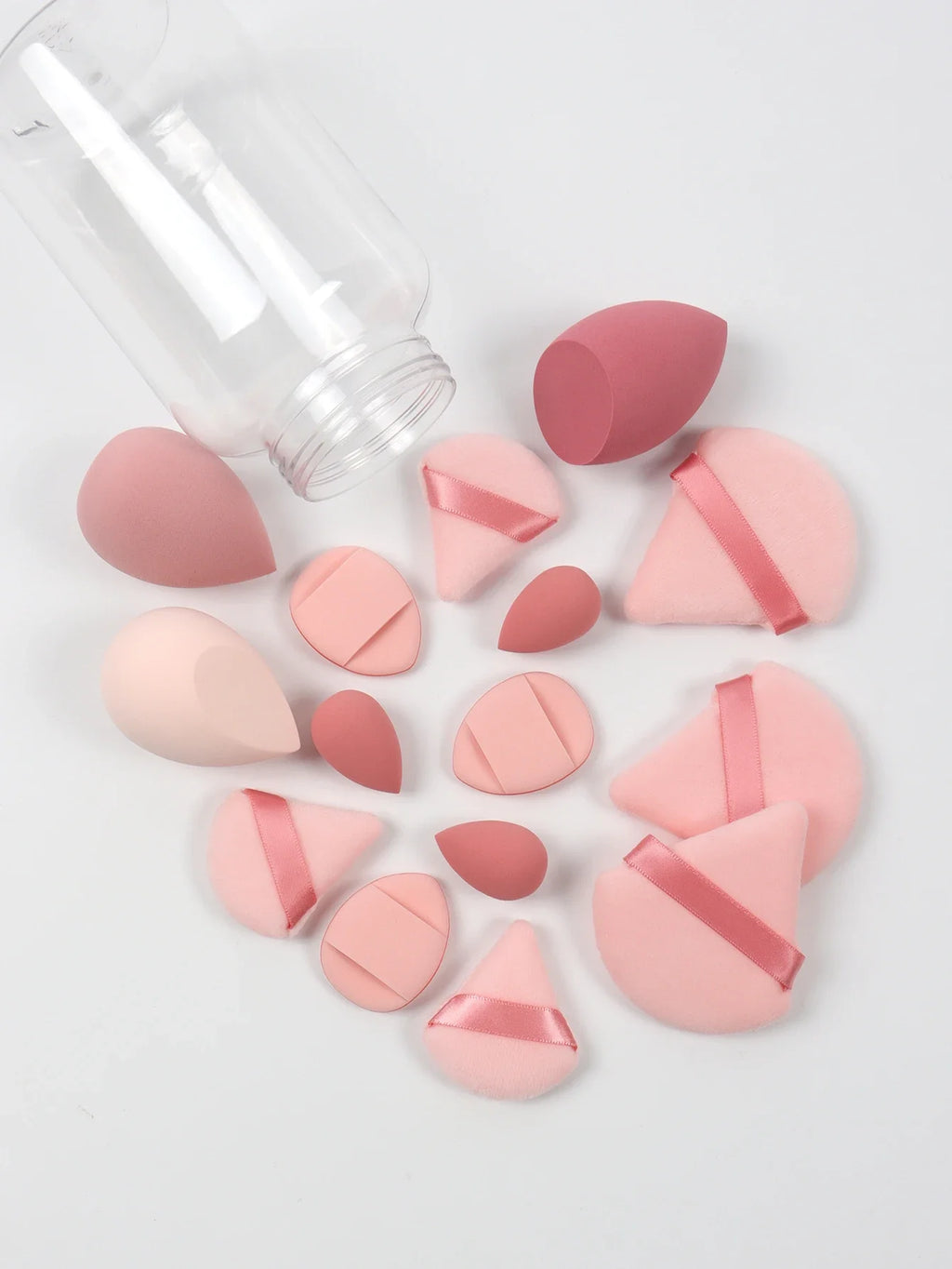 15Pcs Premium Powder Puffs with Storage Jar - Makeup Blending Sponges Set for Face Foundation & Loose Powder Kit