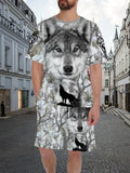 Summer New Men's O-neck T-shirt Sets 3D Animal Printed Lightweight Breathable Traceless Design Short Sleeve Manswear Suit