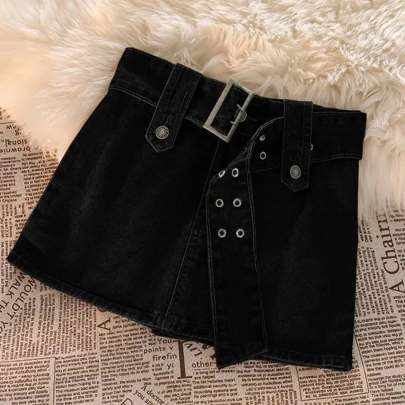 Skirts Female Casual Ball Gown Korean Slim A Line Skirts New Vintage Women Denim Mini Skirts Summer Solid Belt Sexy Jeans