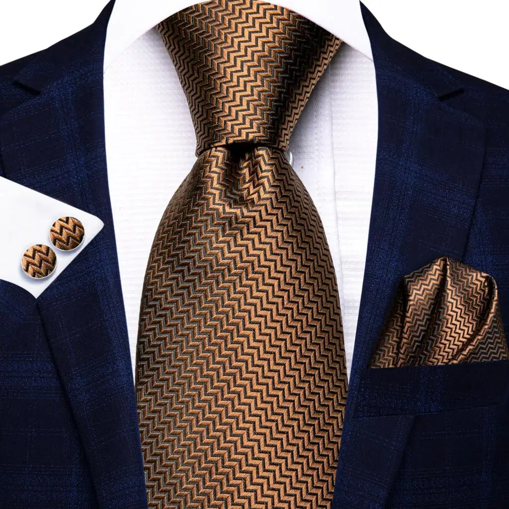 2023 New Gift Tie for Men Novelty Brown Solid Fashion Brand Wedding Party Necktie Handky Cufflinks Wholesale Hi-Tie Designer