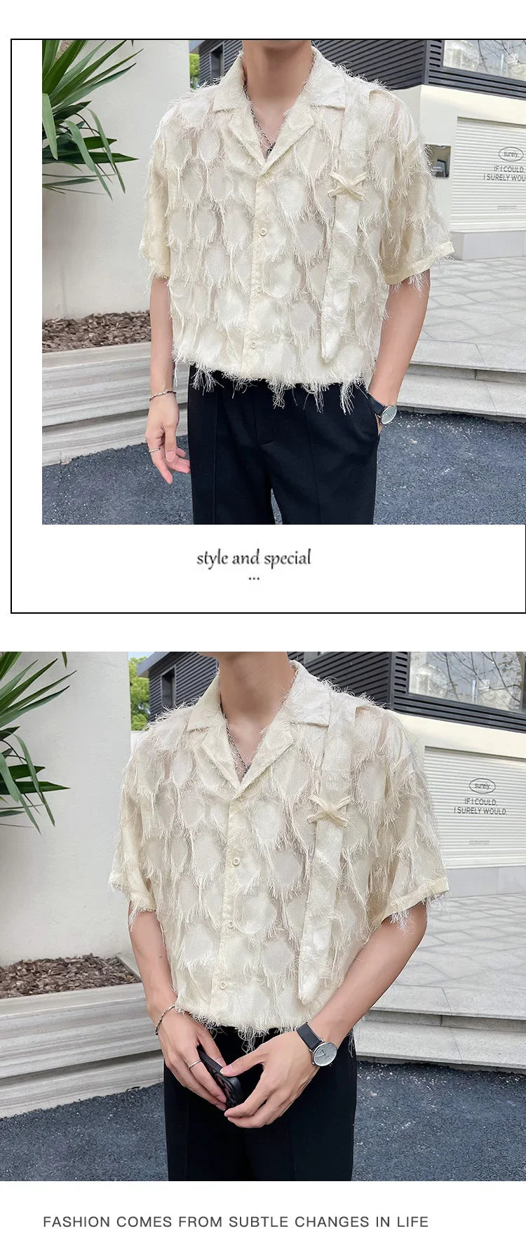 Mature Style Fringed Fringed Design Half-sleeved Shirt for Men's Niche Loose Summer Short-sleeved