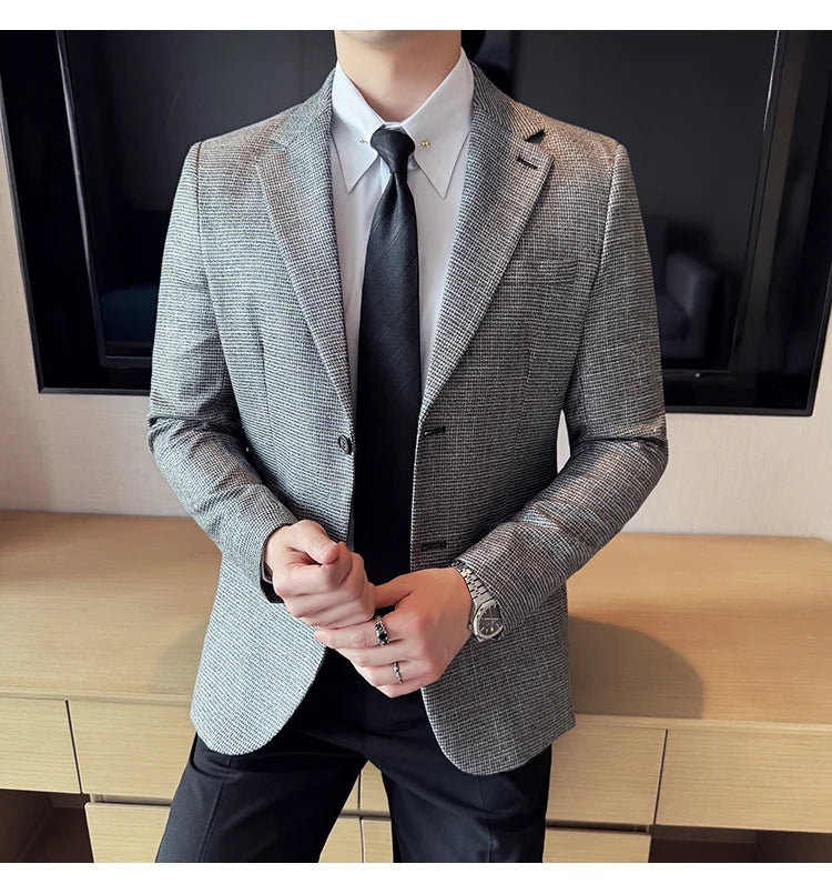 Men Suit Jacket Blazer Hombre High-quality Fashionable and Elegant Men Business Slim Fit Suit Jacket Social Party Formal Jacket