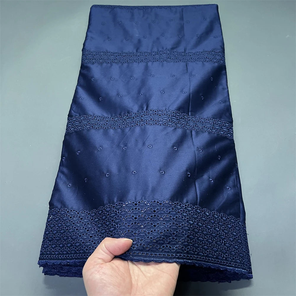 2026 High-Quality African Nigerian Tulle Lace Fabric for Dress Sewing Pure Embroidery Damask Cotton Wedding Party 5Yard hz1413