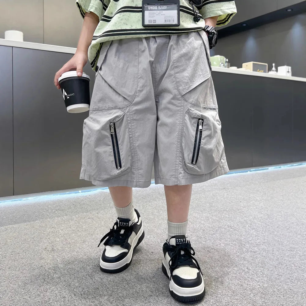 2025 Summer New Men's Shorts for Boys - Children's Casual Loose Workwear with Large Pockets
