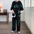 Male T Shirt Trousers Sets Smooth Sports Suits Alphabet Men's Pants Set Two-piece Outfits Xl Offer Korean Style Stylish Casual
