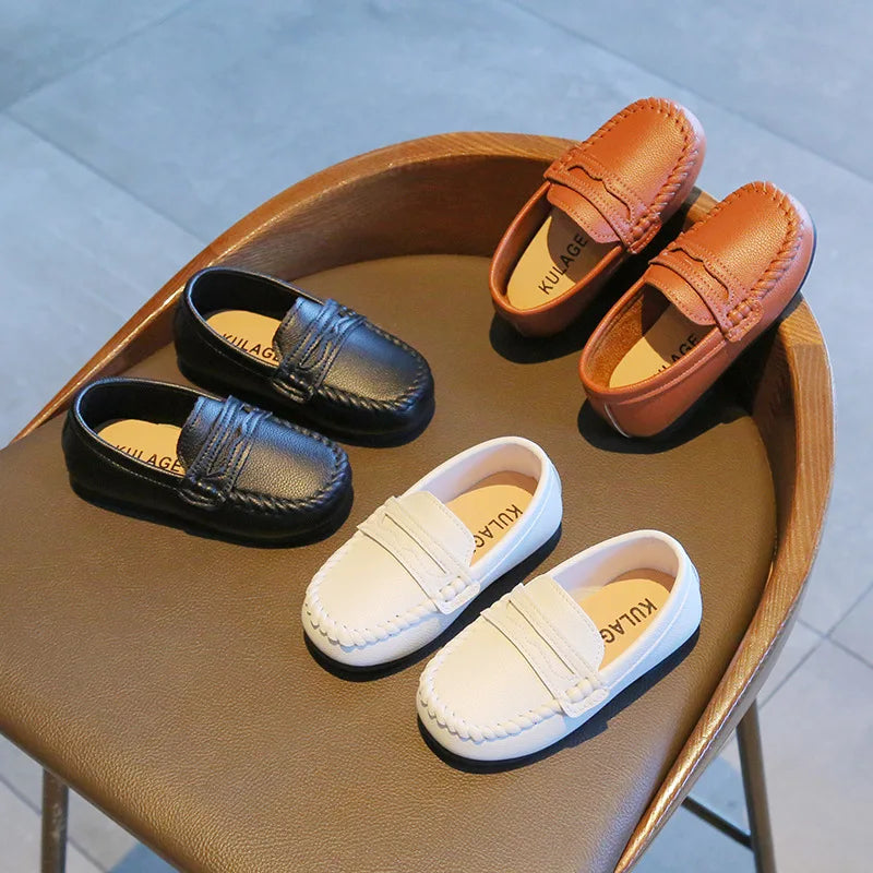 Boy Leather Shoe Fashion Solid Color Versatile Kids School Causal Single Shoes Breathable Non-slip Children Slip-on Flat Loafers