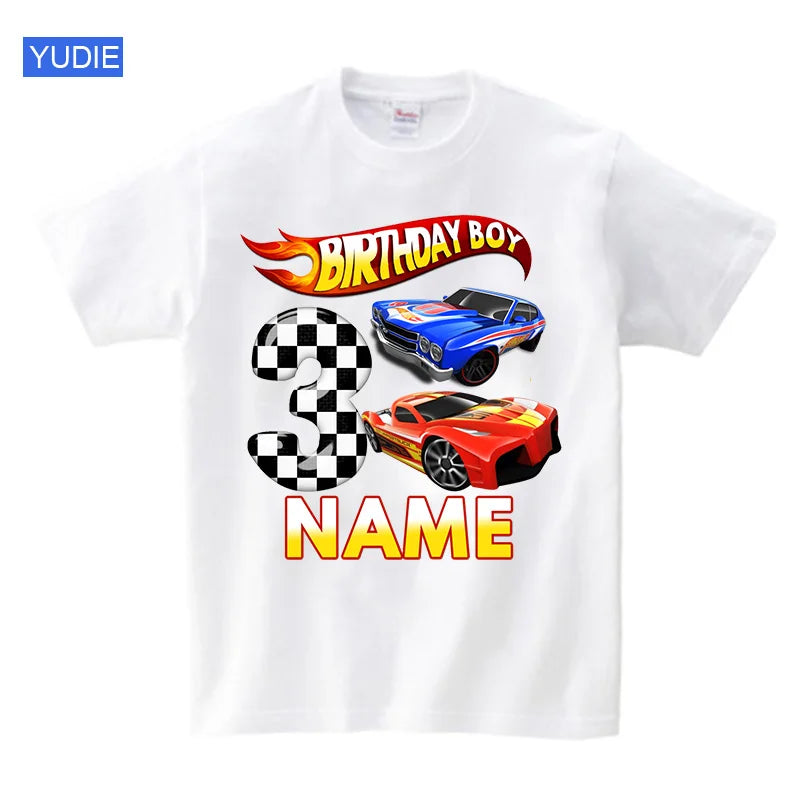 Boys Birthday T Shirt Customized Name Boys T Shirts Girl Clothing Personalised Shirts Children Tees Baby Racing Clothes Fashion