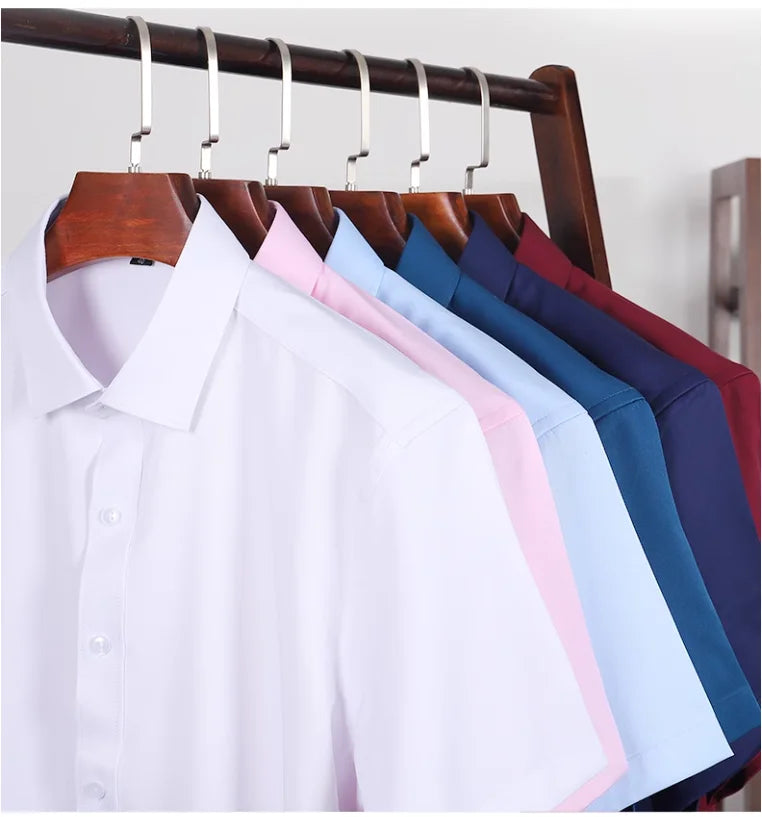 Summer New Male Pure Color Short Sleeve Breathable Shirt White / Navy / Wine Red Men Business Social Dress Shirts