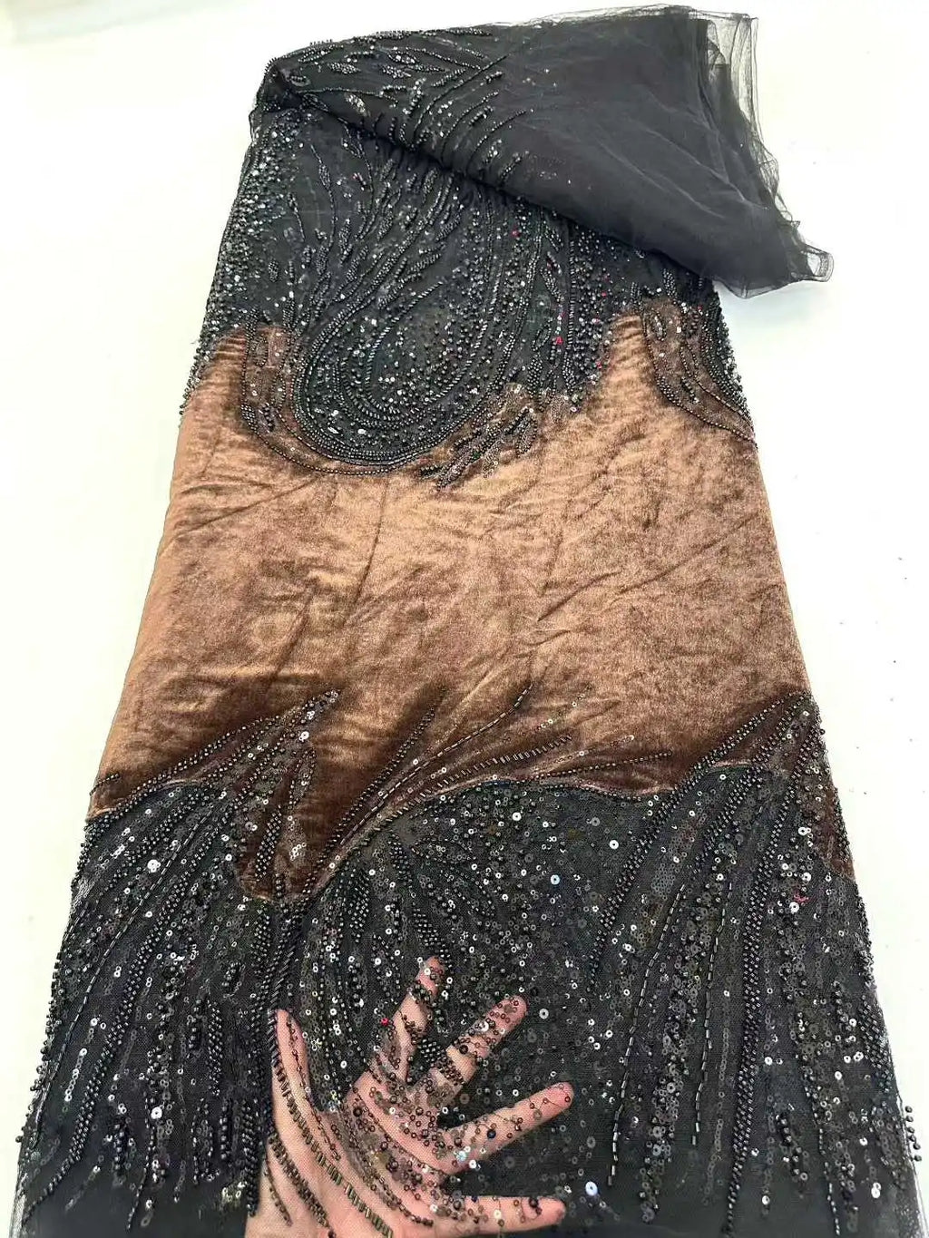 2026 African Nigeria High-Quality Velvet Beaded Sequins French Tulle Lace Fabric Dress Nigerian 5 Yards For Wedding Party Women