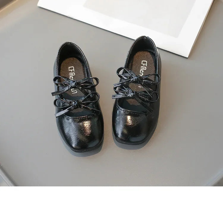 Elegant Girl Princess Shoes New Kids Leather Shoe Spring Autumn Children's Fashion Causal Black Ballet Shoes Solid Color Bowknot