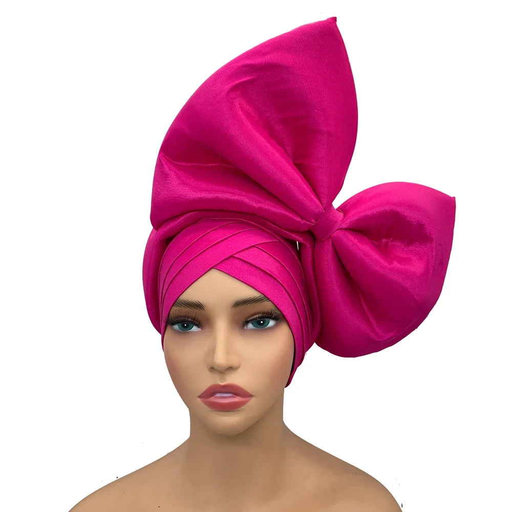 Exaggerated Headpiece African Auto Gele Headtie Nigeria Party Headwear Hat Lady Head Wraps Big Bowknot Turban Cap for Women
